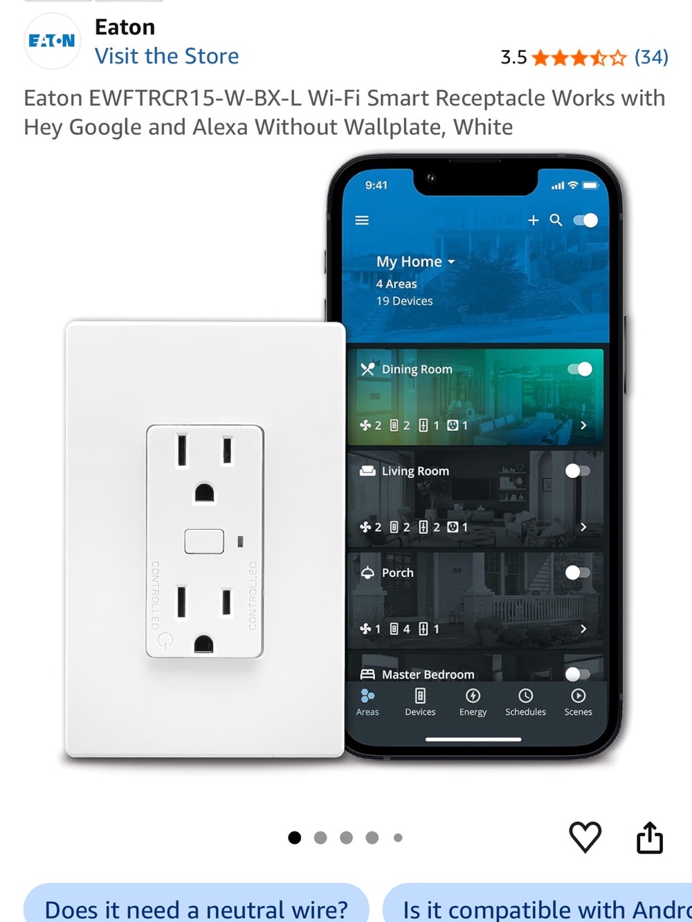 Eaton Wi‑Fi Smart Receptacle Outlet — White
